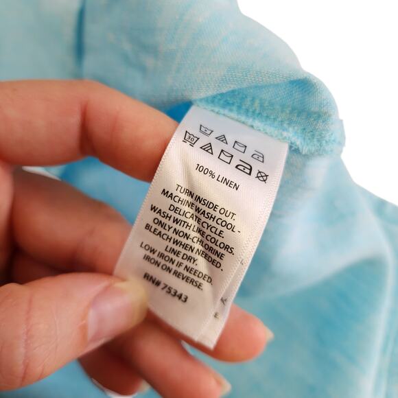 Tahari Womens Linen Popover Blouse Size Large Blue V Neck Minimalist Lagenlook - Picture 7 of 11